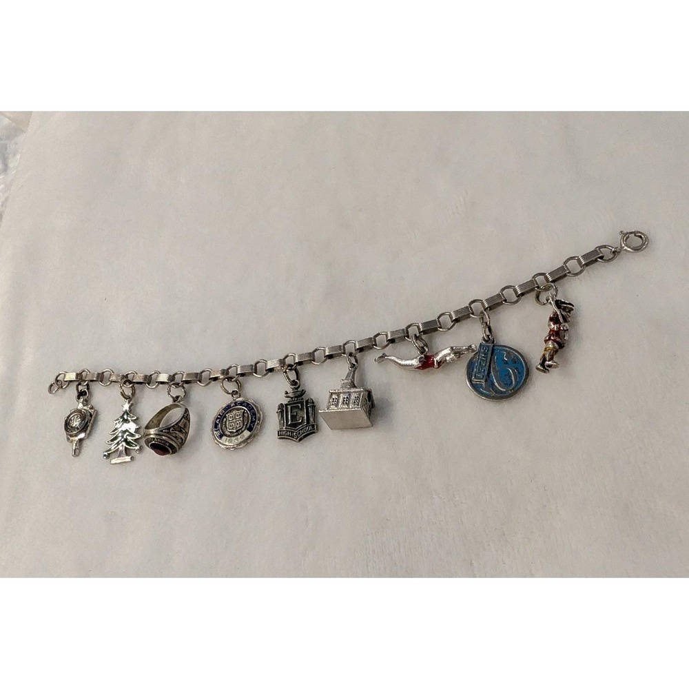 Vintage Sterling Silver Charm Bracelet Blair Academy Easton Area 9 Charms 30.4g